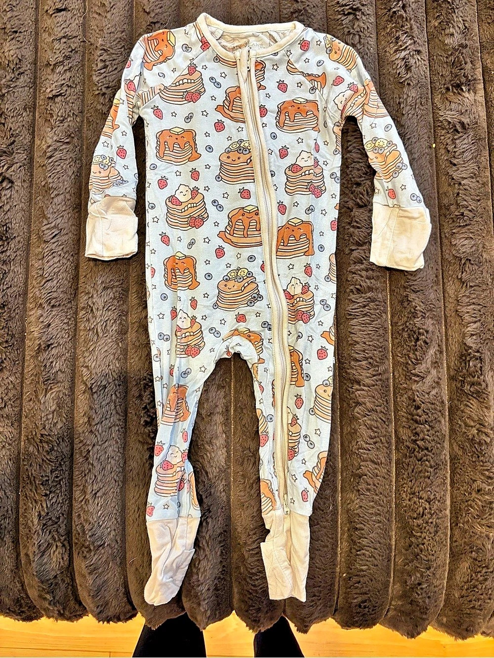 Caden Lane Love You A Brunch Zipper Footie Baby 3M Blue & Orange